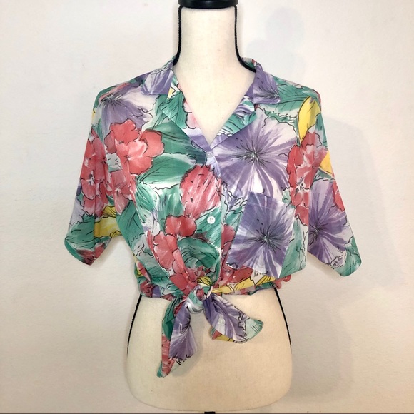 Vintage Floral Button Up Pocket Short Sleeve Shirt - Picture 4 of 5